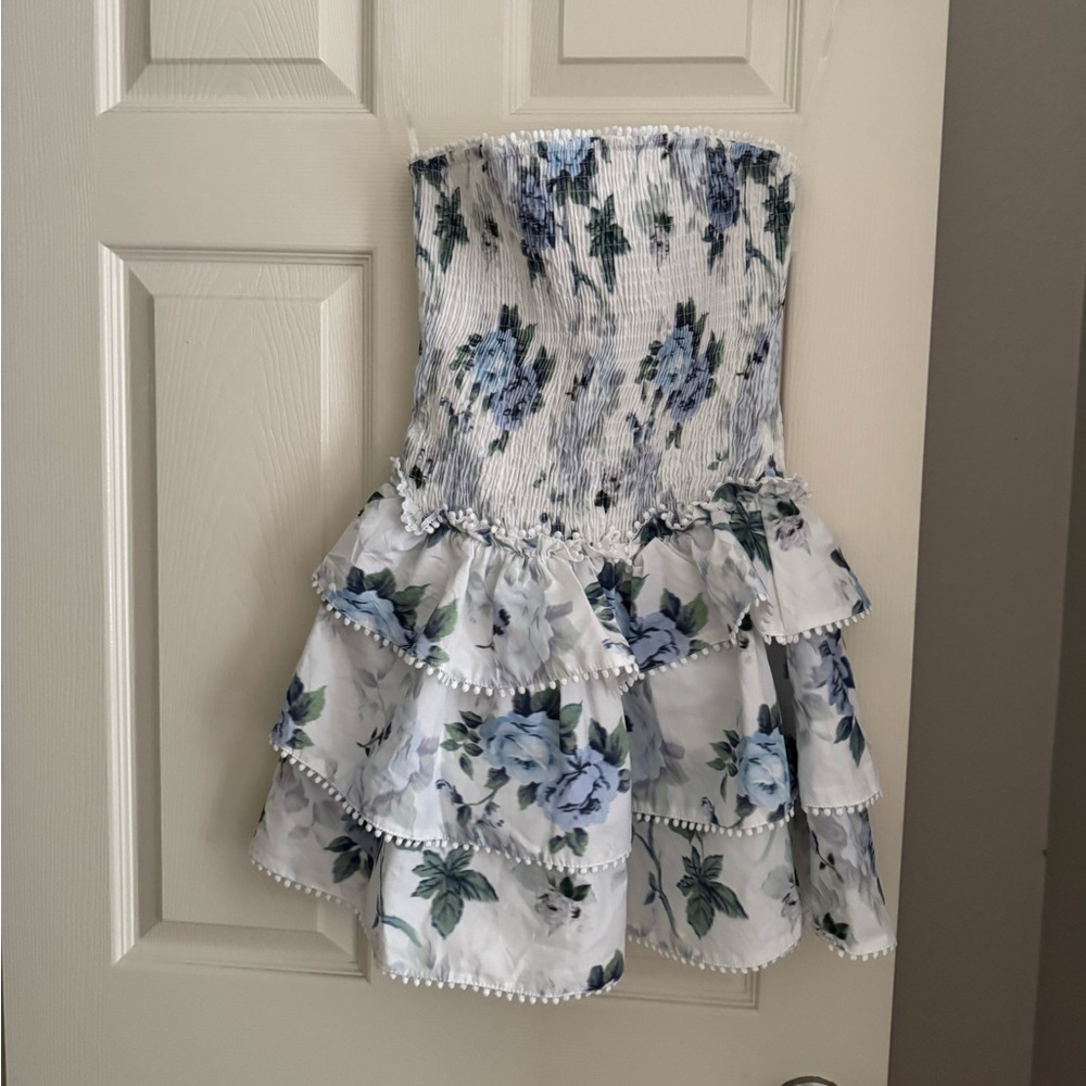 NWT Princess Polly Floral Blue and White Strapless Dress SZ 6